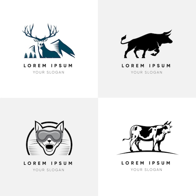 Elegant Flat Animals logo Set