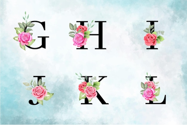 Elegant Floral Alphabet Set Collection with Beautiful Flowers