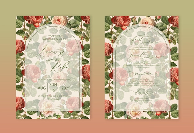 Elegant floral botanical arch Wedding Invitation template with watercolor roses flowers