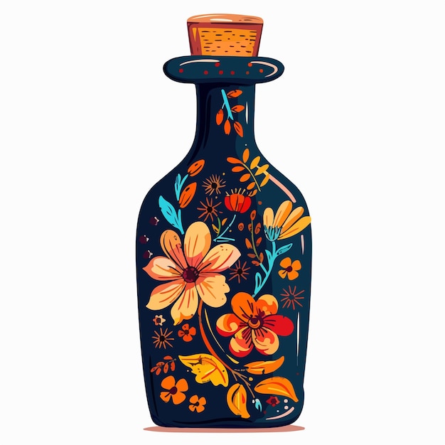 Vector elegant floral bottle clipart isolated on white background