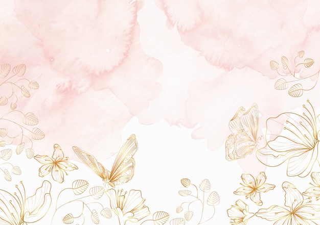 Elegant floral and butterflies line art background