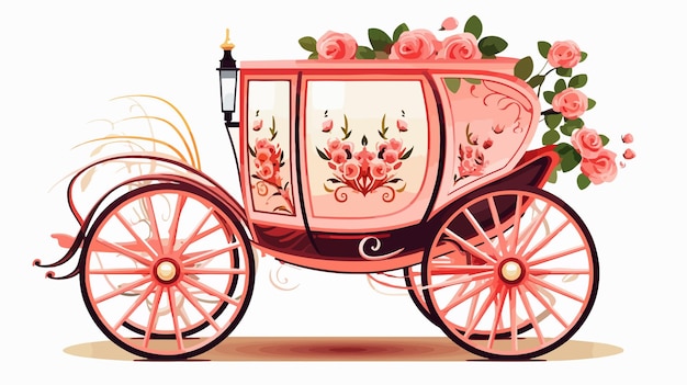 Vector elegant floral carriage in flat vector isolated on white background