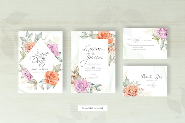 Elegant Floral Frame Wedding Invitation Template Set with Hand Drawn Watercolor Floral Arrangement