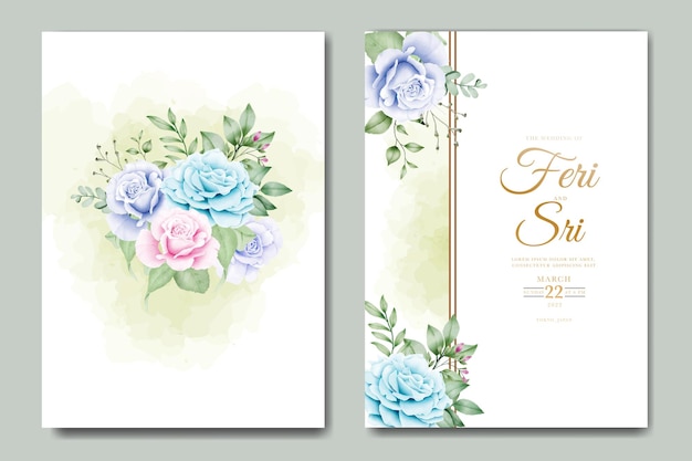 elegant floral and leaves watercolor wedding invitation card