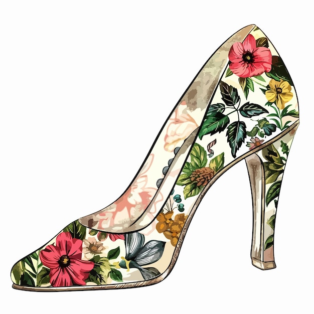 Elegant Floral Prom Shoes Clipart Isolated on White Background