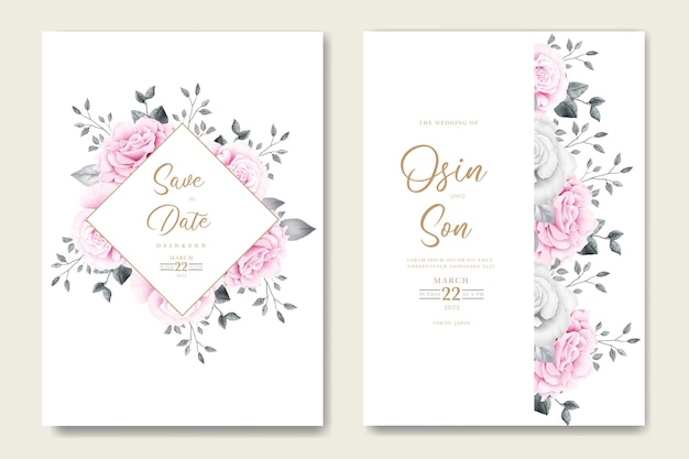 Elegant Floral Roses Pink Wedding Invitation Card