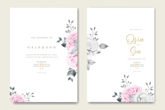 Elegant Floral Roses Pink Wedding Invitation Card