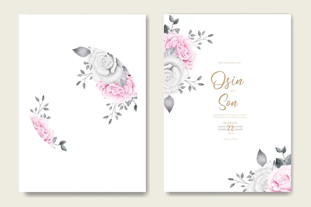 Elegant Floral Roses Pink Wedding Invitation Card