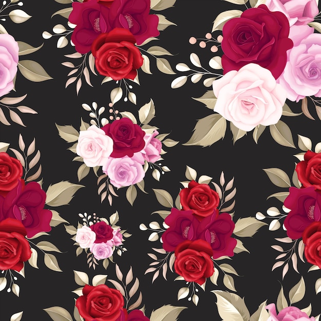 Elegant floral seamless pattern with maroon roses