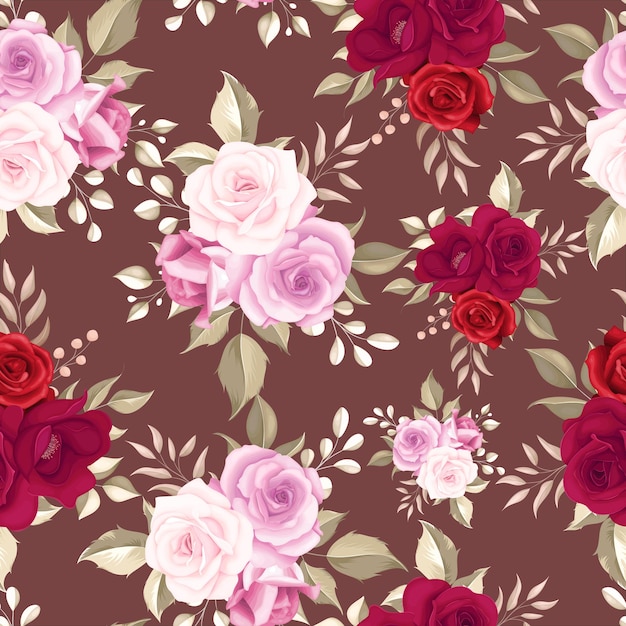 Elegant floral seamless pattern with maroon roses