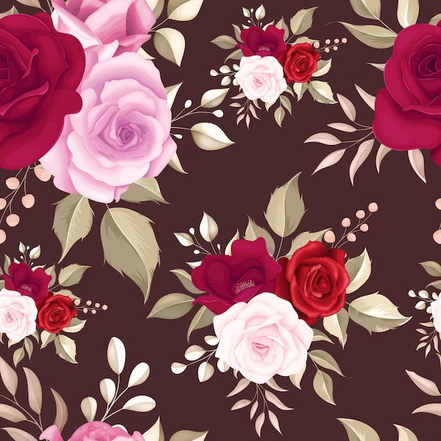 Elegant floral seamless pattern with maroon roses