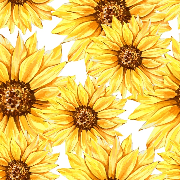 Elegant floral Seamless pattern with watercolor sunflowers and greenery