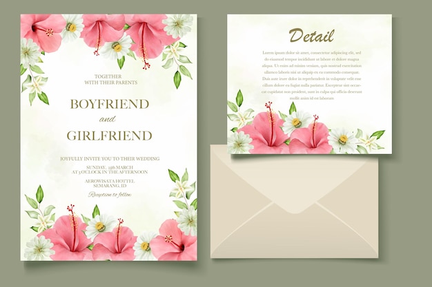 Elegant floral template wedding card watercolor