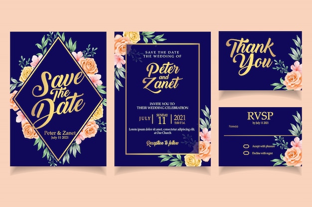 Elegant Floral watercolor invitation wedding card template 