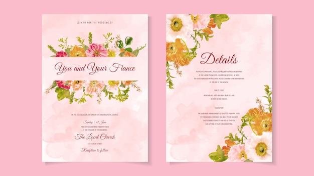 Elegant floral wedding invitation card set flower frame and border