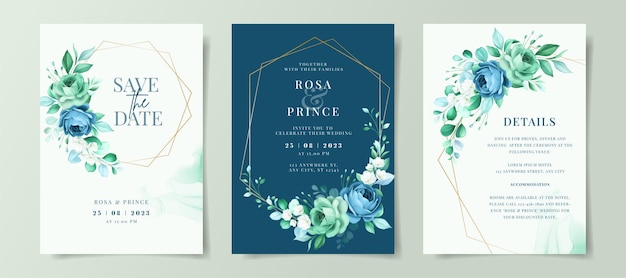 Elegant floral on wedding invitation card set template