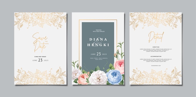 elegant floral wedding invitation card with gold line