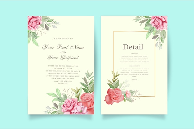 Elegant floral wedding invitation set template