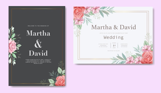 Elegant floral wedding invitation set template