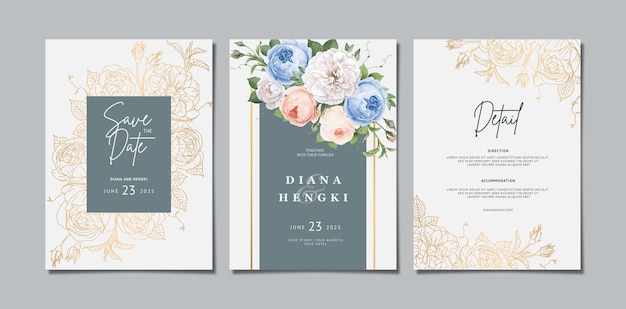 elegant floral wedding invitation with gold line