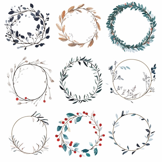 Vector elegant floral wreath design elements frames set