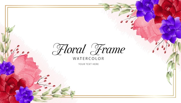 Elegant flower and leaves frame design watercolor wedding invitation card design Premium Vector