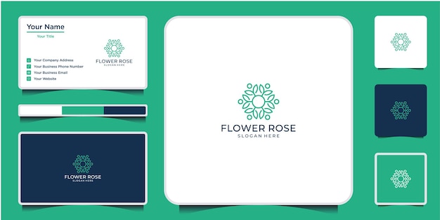 Elegant flower logo design line art