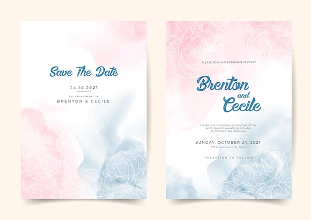 Elegant flower watercolor wedding invitation card template