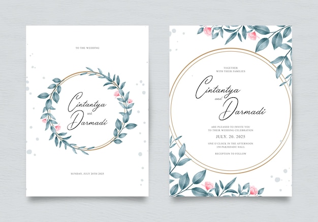 Elegant foliage decoration for wedding invitation double sided template