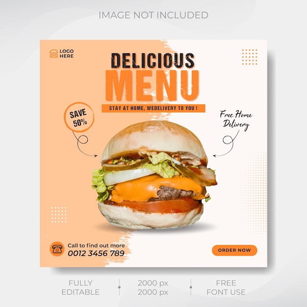 Elegant food menu social media instagram post template premium vector