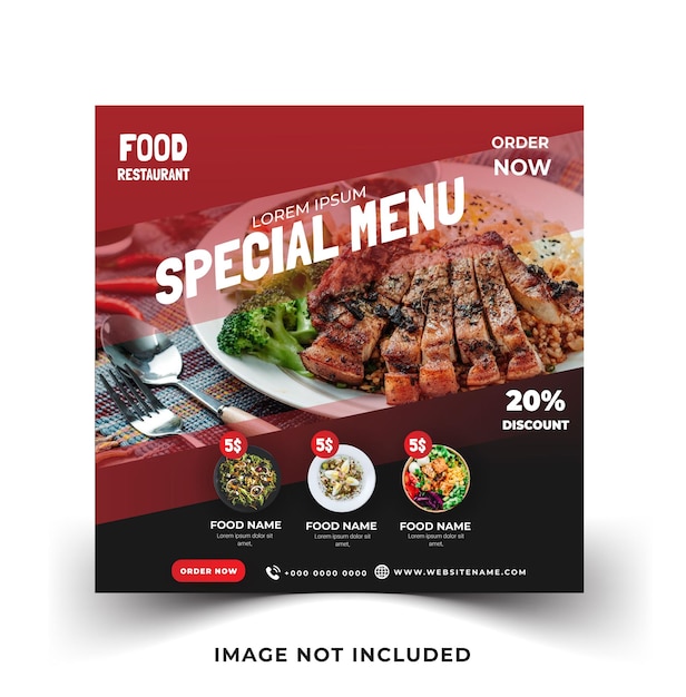 elegant food restaurant social media banner with red color. Vector EPS Template