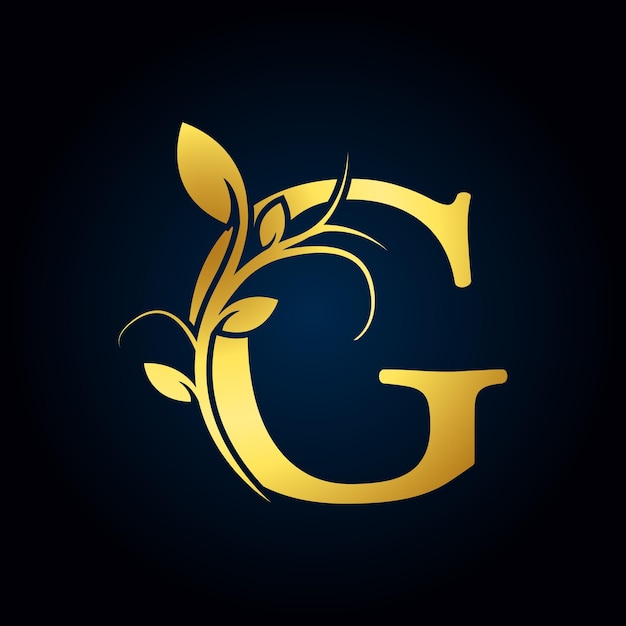 Elegant G Luxury Logo Golden Floral Alphabet Logo with Flowers Leaves Perfect for Fashion Jewelry