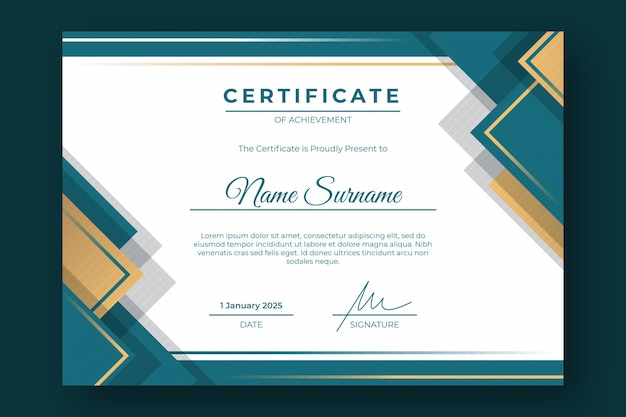 Elegant geometric green gold certificate template