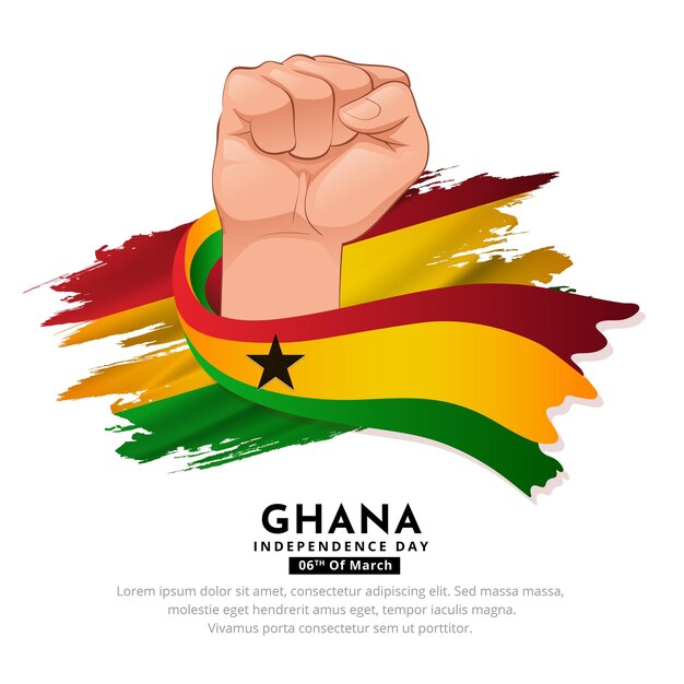 Vector elegant ghana independence day design with wavy flag and gesture fist