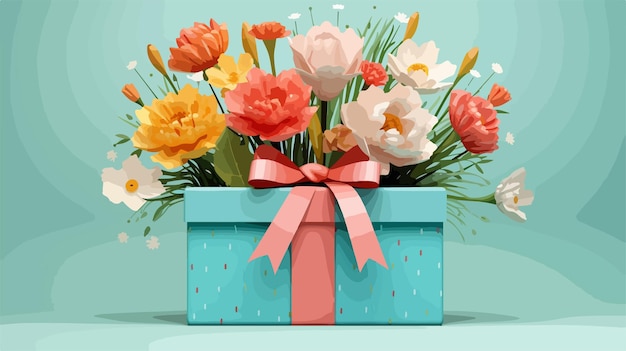 Vector elegant gift box with beautiful flowers on colorful background