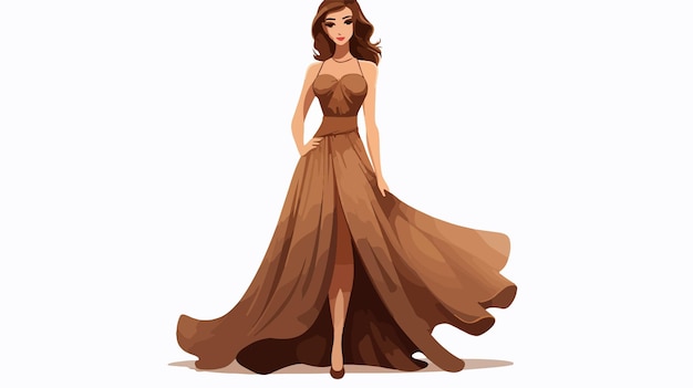 Vector elegant girl in brown dress isolated on white background illustration