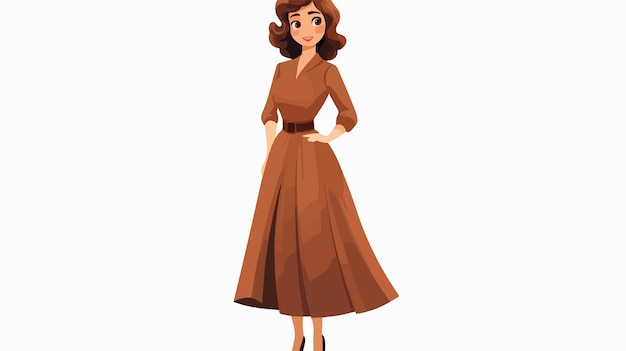 Vector elegant girl in brown dress isolated on white background illustration