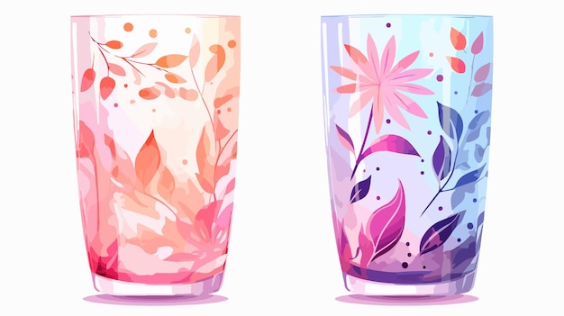 Vector elegant glass decorated with abstract floral pattern professional decor concept