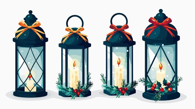 Vector elegant glass lanterns and decorative floor lamps for holiday decor