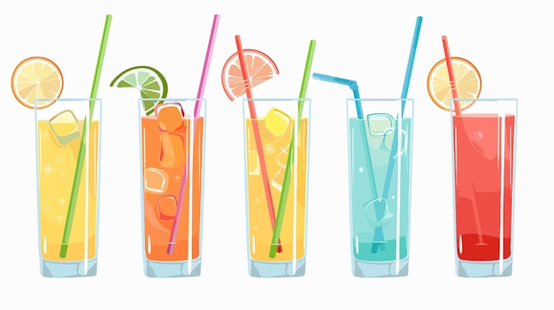 Vector elegant glass with stylish straws on white background for refreshing drinks