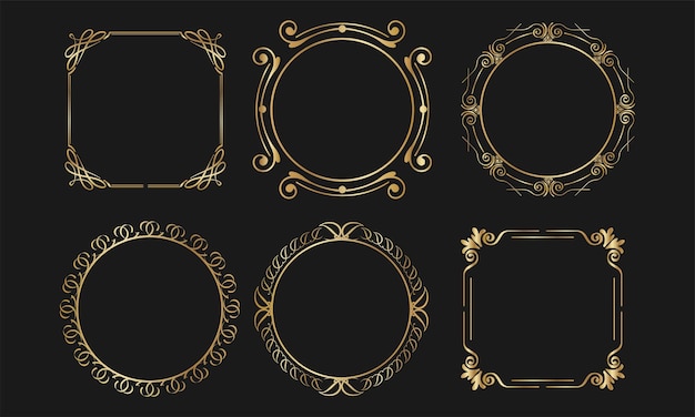 Vector elegant gold frame vector set for decorative and luxury designs