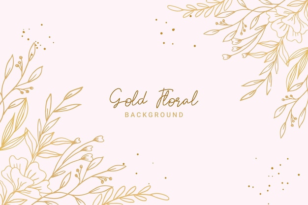 Vector elegant golden floral background with hand drawn flowers and leaves illustration decoration