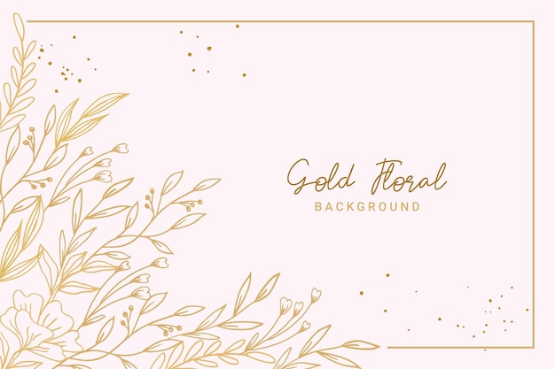 Vector elegant golden floral background with hand drawn flowers and leaves illustration decoration