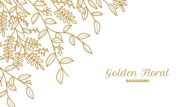 Elegant Golden Floral Plants Leaves Hand Drawn Illustration Background