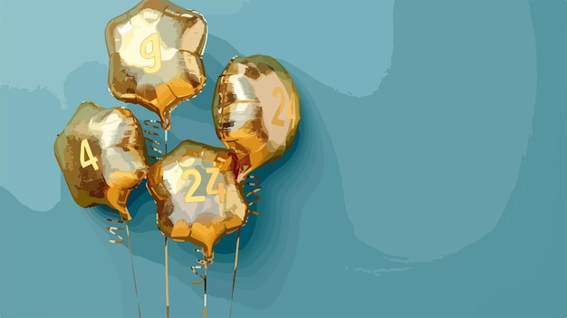 Vector elegant golden foil balloons number 2024 on blue background