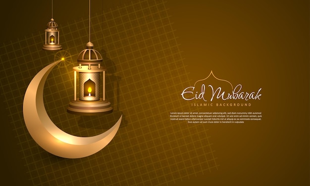 Elegant golden lamp and crescent for islamic greeting design Eid Mubarak