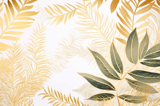 Vector elegant golden tropical leaves background