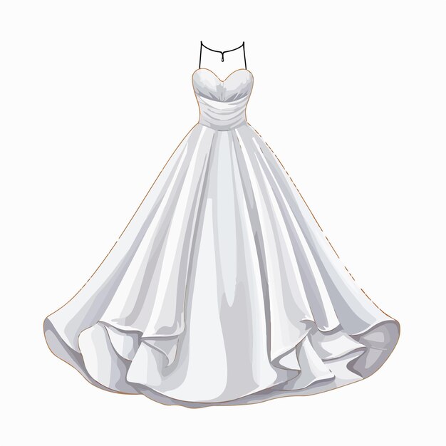 Vector elegant gown line vector illustration on white background