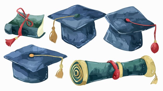 Vector elegant graduation cap gown and diploma clipart set for academic themes