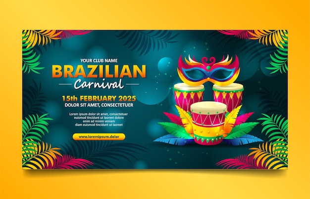 Elegant Green Brazilian Carnival social media cover, horizontal banner with colorful elements